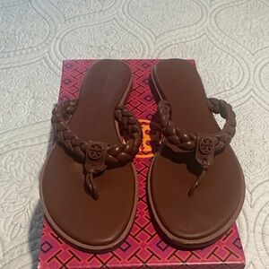 Tory Burch Brown Braided Thong Sandals